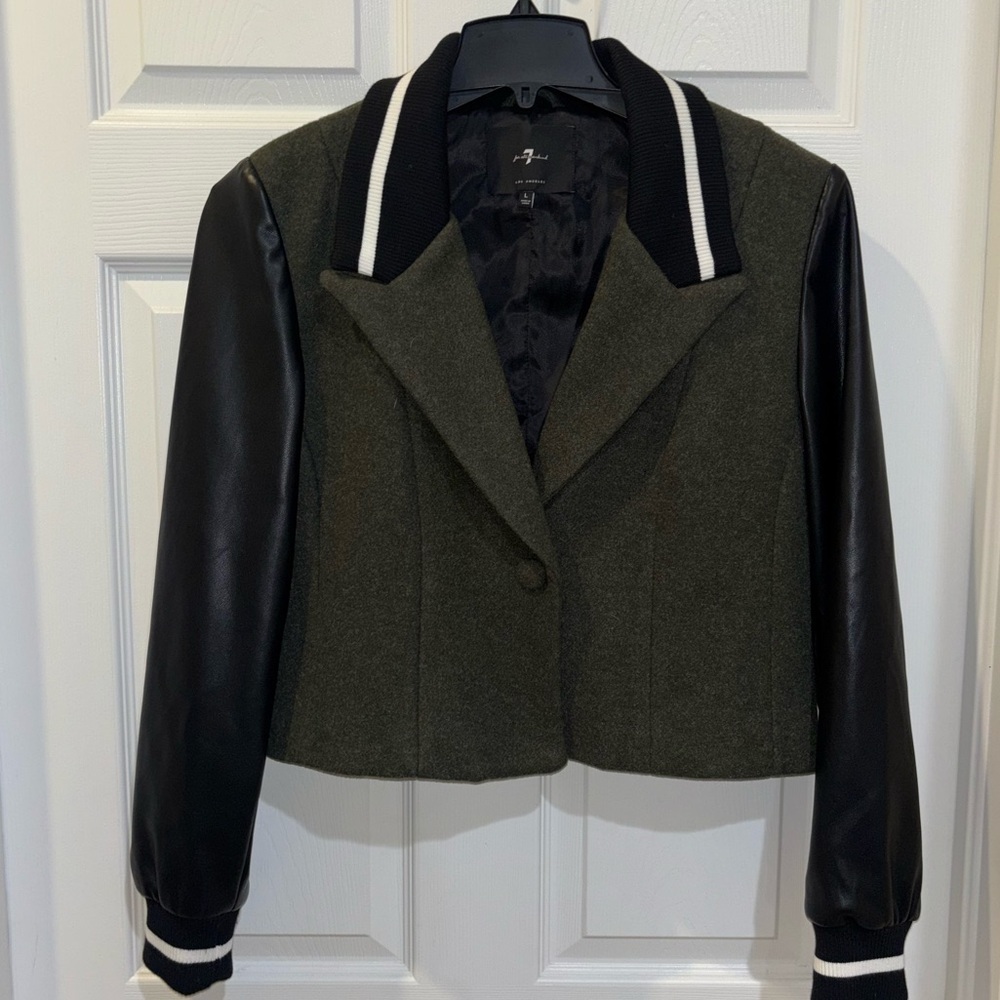 7 For All Mankind Mixed Media Bomber Jacket Size L​​ - Picture 2 of 14